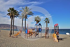 Beach of the Romanilla from Roquetas de Mar Almeria Andalusia Spain photo