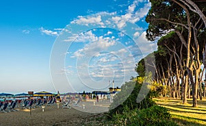 Beach of Roseto degli Abruzzi, Abruzzo, Italy. Roseto degli Abruzzi is also known as the `Lido delle Rose` because of the great photo
