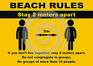 Beach rules, stay 2 meters apart, vector banner