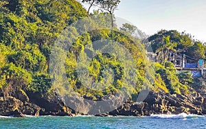 Beach sand blue water huge surfer waves Carrizalillo Puerto Escondido