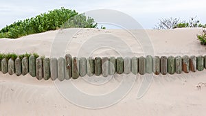 Beach Sand Dunes Wood Poles Barrier