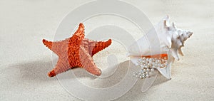 Beach sand pearl necklace shell starfish summer