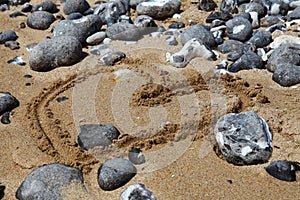 Beach with sand and pebbles, England