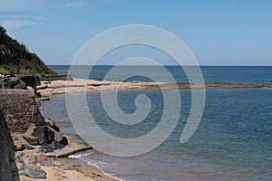 Beach sand and rocks of the island of Noirmoutier in Ile in Pays de la Loire, France