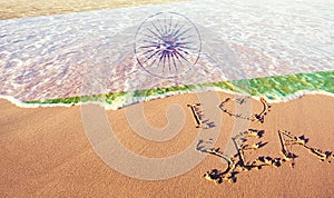 Beach sand, sea and flag India. I love India concept