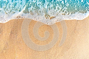 Beach Sand Sea Shore with Blue wave. Aerial beach top view overhead seaside