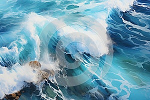 Beach Sand Sea Shore with Blue wave and white foamy summer background,Aerial beach top view overhead seaside