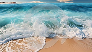 Beach Sand Sea Shore with Blue wave and white foamy summer background,Aerial beach top view overhead seaside