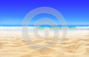 Beach sand texture and blue sky background
