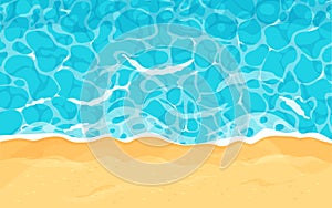 Beach with sand water ripple surface with sunlight reflections in cartoon style, game texture top view. Beach, ocean