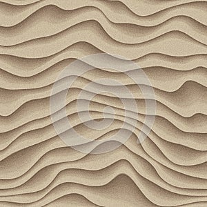 Beach sand waves background in top view. Sandy dunes pattern. Desert surface terrain, seamless texture.