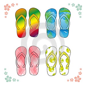 Beach sandals. Colorful flip-flops over white background