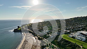 Beach of Santa Barbara. Santa Barbara aerial view, flying with drone.