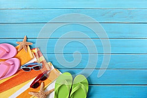 Beach scene with blue wood decking