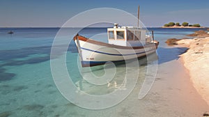 Serene And Tranquil Scenes Of A Vray Traced Boat In Elba Damast Style photo