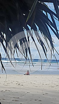 Beach Scene - Coolangatta Beach from the shade of the Rocks, Coolangatta Qld  Australia