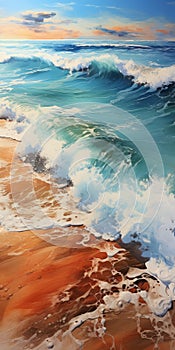 Teal And Orange Waves: A Photorealistic Celebration Of Nature photo