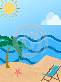 Beach scene illustration vector art poster
