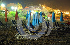 Beach scene on the island corfu by night