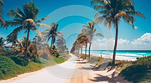 beach scene, miami street with palms, palms in the miami