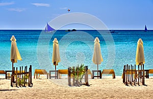 Beach Scene with Sail Boats