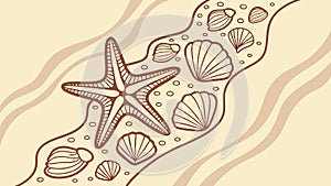 Beach Scene with Starfish and Seashells, vector design Generative AI