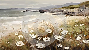 Beach Scene With White Flowers In Scarlett Hooft Graafland Style