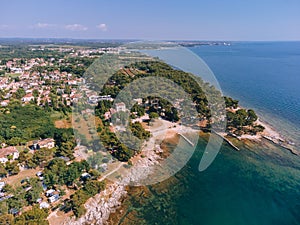 Beach, Sea Bay, Lagoon and Houses. Aerial View of Savudrija, Croatia