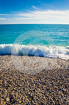 Beach and sea in Nice, Cote d`Azur, French Riviera, France