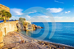 Beach and sea in Nice, Cote d`Azur, French Riviera, France