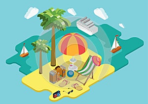 Beach sea ocean cruise summer vacation flat 3d isometric concept