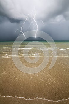 Beach, sea and Thunder storm.