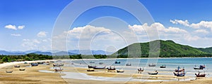 Beach and sea tide at Prachuap Khiri Khan Province Thailand.