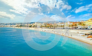 Beach and seafront in Nice. Cote D`Azur, France