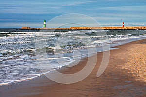 Beach on shore of the Baltic Sea in Warnemuende, Germany