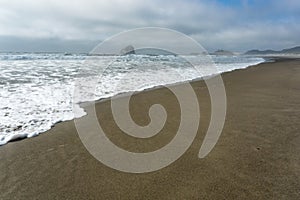 Beach shoreline shot with waves