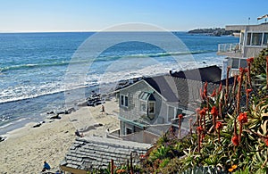 Beach side home overlooking Cleo Street Beach in Laguna Beach, California.