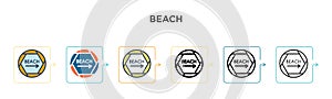 Beach sign vector icon in 6 different modern styles. Black, two colored beach sign icons designed in filled, outline, line and