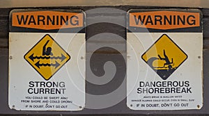 Beach Sign - Warning Strong Current and Dangerous Shorebreak