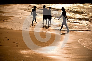 Beach with Silhouette people