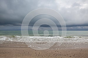 On the beach in Skagen after heavy rain, Denmark