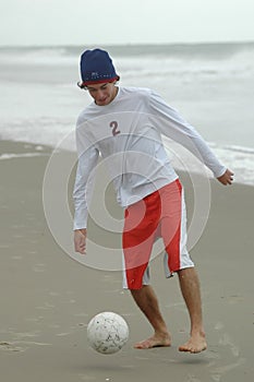 Beach soccer playing