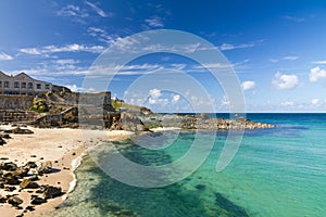 Beach in St. Ives with blue sky, Cornwall, England