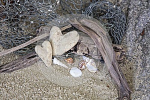 Beach Still Life With Stone Hearts