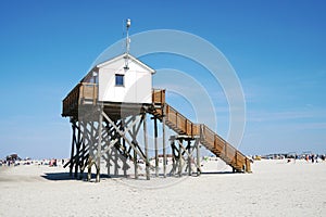 Beach stilt house at German seaside resort St. Peter-Ording