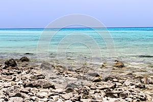 Beach and stone with wave blue sea at koh rok, krabi, thailan