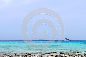 Beach and stone with wave blue sea at koh rok, krabi, thailan