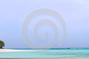 Beach and stone with wave blue sea at koh rok, krabi, thailan