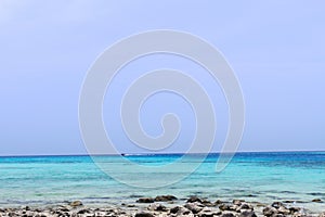 Beach and stone with wave blue sea at koh rok, krabi, thailan