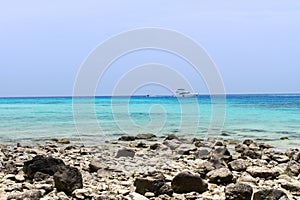 Beach and stone with wave blue sea at koh rok, krabi, thailan